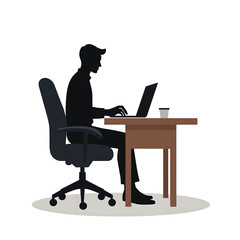  Black Silhouette Vector of Person Typing on Laptop at Desk in Remote Work or Office Productivity Scene on White Background Full Ultra HD