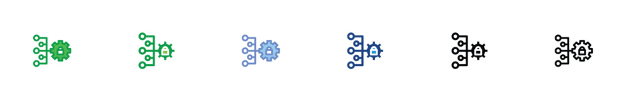 Access Control Icon with Gear and Lock Symbol &mdash; Secure Network Management and Data Protection Concept in Flat, Gradient, and Outline Style
