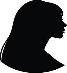Sleek black silhouette of a female head with long hair in a profile view, ideal for stylish logos and minimalist designs.