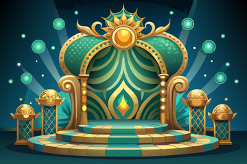 Fototapeta premium ornate emerald gold stage setup elegant luxury scene event gala