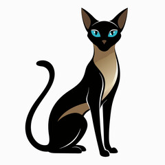 Black Siamese Cat Vector Silhouette of Slender Feline on White Background