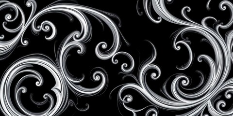 Fototapeta premium Intricate, layered white swirls on black, creating a sense of depth and complexity, white lines on black, galaxy
