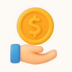 3D Coin on a Palm Icon on a White Background