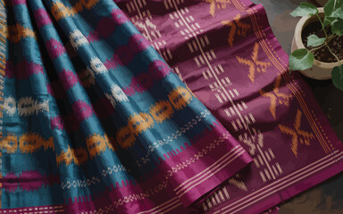 Elegant handloom Sambalpuri saree showcases intricate patterns and vibrant colors on luxurious silk, perfect for fashion designs.