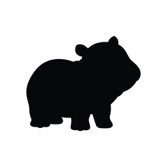 Hippo Silhouette Vector, Cartoon Animal Icon for Kids and Design Projects.