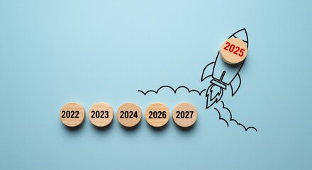 New Year's Resolution: 2025 Business Growth and Startup Concept with Rocket Launching Towards the Future