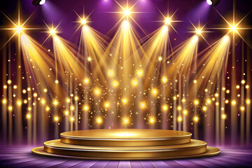 elegant golden stage lights on royal purple background
