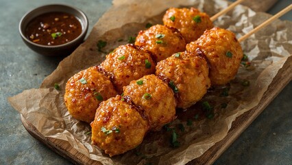 Tandoori chicken momos served on skewers