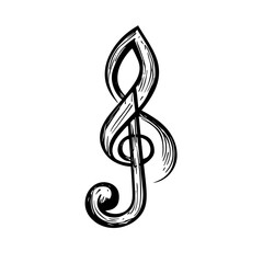 Obraz premium Hand drawn treble clef music symbol sketch black ink style isolated on white background vector illustration for melody concept design