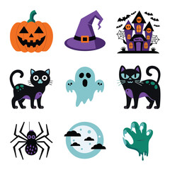Fototapeta premium 2d vector illustration Halloween t shirt icon design items ghost character Candles in carved pumpkin 