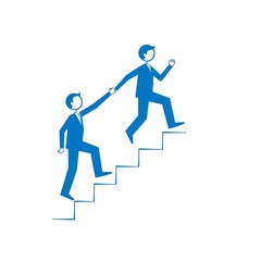 Blue Silhouette Businessmen Ascending Stairs Together: Teamwork, Support, Success