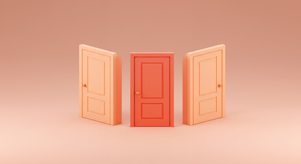 Three Doors on Peach Background