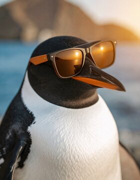 A cool-looking penguin wearing sunglasses.