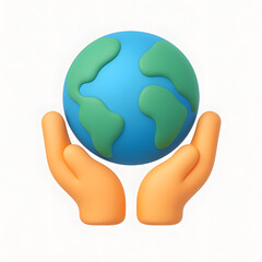 3D Save The Earth Icon on a White Background