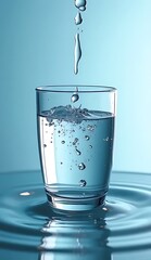 Clear liquid pouring into glass with ripples water
