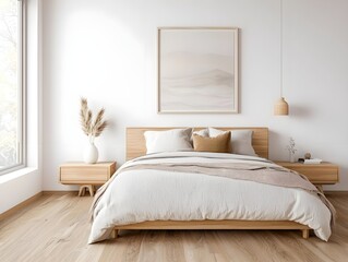a white bedroom with wood flooring and white walls