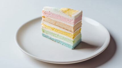 Layered pastel sponge cake slice