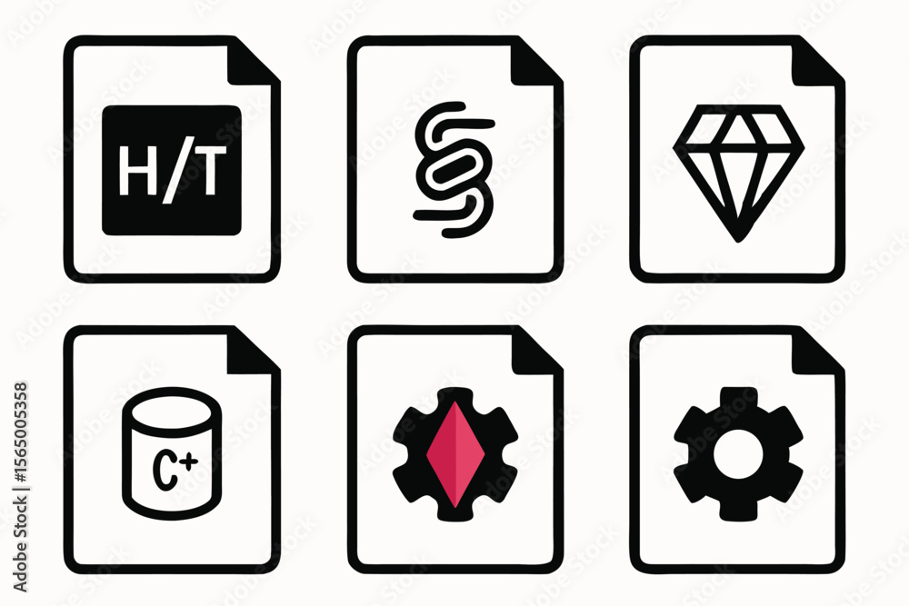 Poster collection of icons representing different file types and concepts in a grid layout