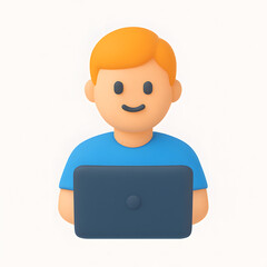 3D Working on a Laptop Icon on a White Background