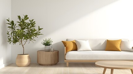 a living room with a couch, coffee table and a pla