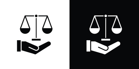 Justice scales in Hand icon silhouette vector flat illustration design pack.