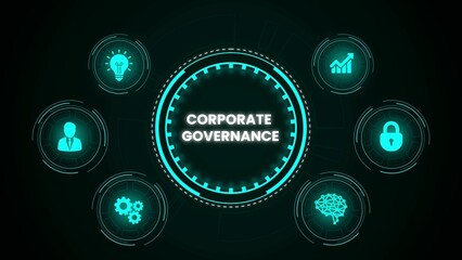 Corporate governance concept displayed with connected icons on a futuristic digital interface