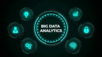 Big data analytics concept visualization with futuristic glowing digital icons and elements