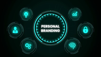 Conceptual illustration of personal branding showcasing icons and futuristic design elements.