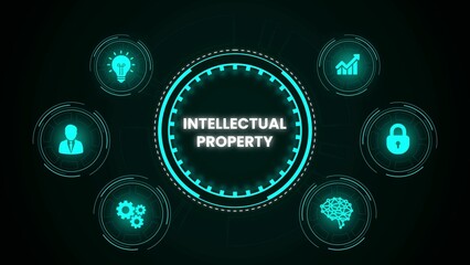 Intellectual property protection concept with business icons representing innovation and ideas