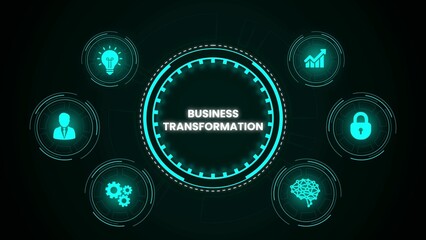 Business transformation concept represented with digital icons on a dark background