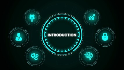 Futuristic introduction concept illustration with iconography presenting business and technology ideas