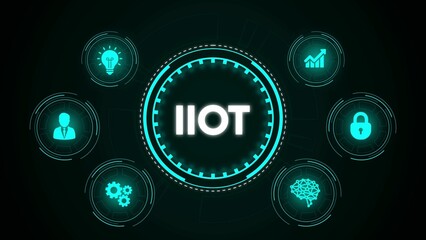 Illustration of industrial internet of things with futuristic icons and circular design