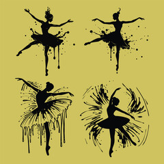 Silhouette of Dancer Mid Motion Made of Ink Splashes and Paint Drips