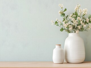 a white vase with flowers in it on a wooden table