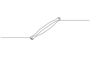 Rolling pin one line continuous drawing. Kitchen tools continuous one line illustration,  Hand drawn linear cooking icon. Minimal outline design element, print, card, brochure, poster, menu, logo.