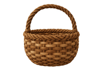 Woven wicker basket with sturdy rope handle, perfect for picnics, harvests, or decorative displays, isolated on a transparent background