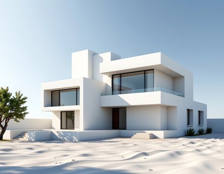 this is a digital rendering of an architectural structure that resembles a modern house with a geometric design, it features a mix of rectangular forms