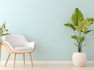 a white chair next to a green plant