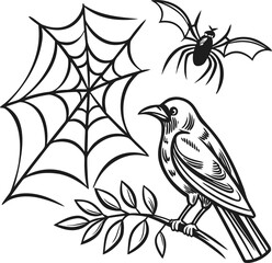 Bird sitting on a tree branch in a cute floral vector illustration