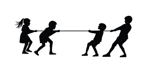 Fototapeta premium Kids Playing Tug of War Silhouette – Fun Teamwork and Outdoor Game Vector Design