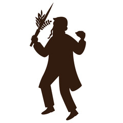 Jewish man hasidic dancing. Flat vector silhouettes. Black on a white background. The figures are dressed in long coats and sashes fluttering to the sides as they move