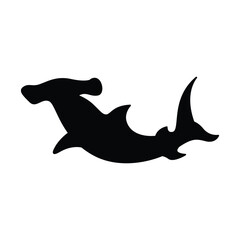 Hammerhead Shark Vector Silhouette, Ocean Animal Clipart for Kids and Logos.