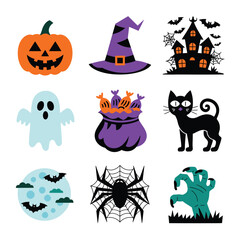 Fototapeta premium 2d vector illustration Halloween t shirt icon design items ghost character Candles in carved pumpkin 
