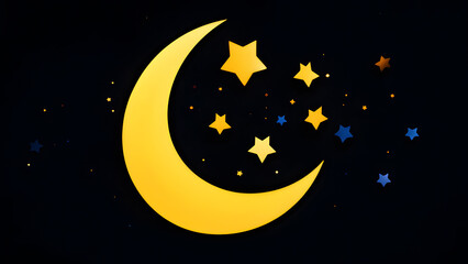 Fototapeta premium Minimalist Crescent Moon in Pitch-Black Sky with Faint Star Clusters Modern Vector Design