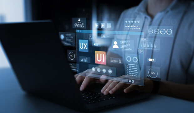 Web design, application design,coding develop.UX-UI design web and user design development.Holographic UI-UX, display icons of UX-UI designer, creative planning, data visualization. 