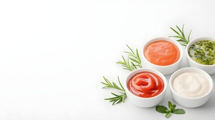 Assorted Sauces and Dips on Clean White Background