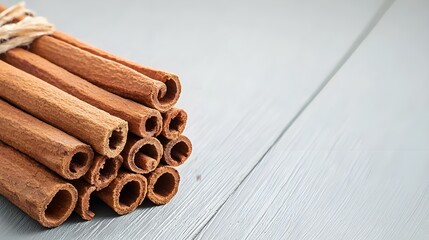 Cinnamon Sticks on White Wooden Table