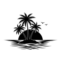 Obraz premium A tropical island with palm trees at sunset, isolated on white background