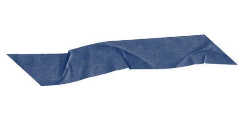 Curved dark blue duct tape piece with folds – isolated on transparent background for design use, creative art projects, scrap layouts, or realistic adhesive texture elements.

