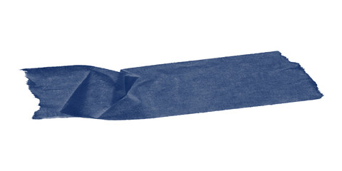Wrinkled dark blue duct tape strip isolated on transparent background – realistic textured adhesive tape for repair, collage, scrapbooking, or crafting projects in visual design.
